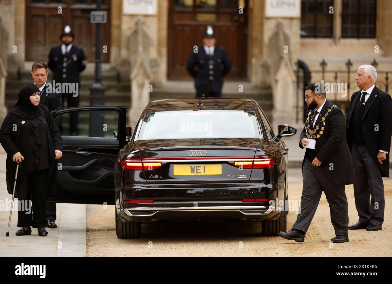 Lord Mayor of Westminster, Councillor Hamza Taouzzale arrives at Westminster Abbey on the day of the state funeral and burial of Britain's Queen Elizabeth, in London, Britain, September 19, 2022   REUTERS/John Sibley Stock Photo