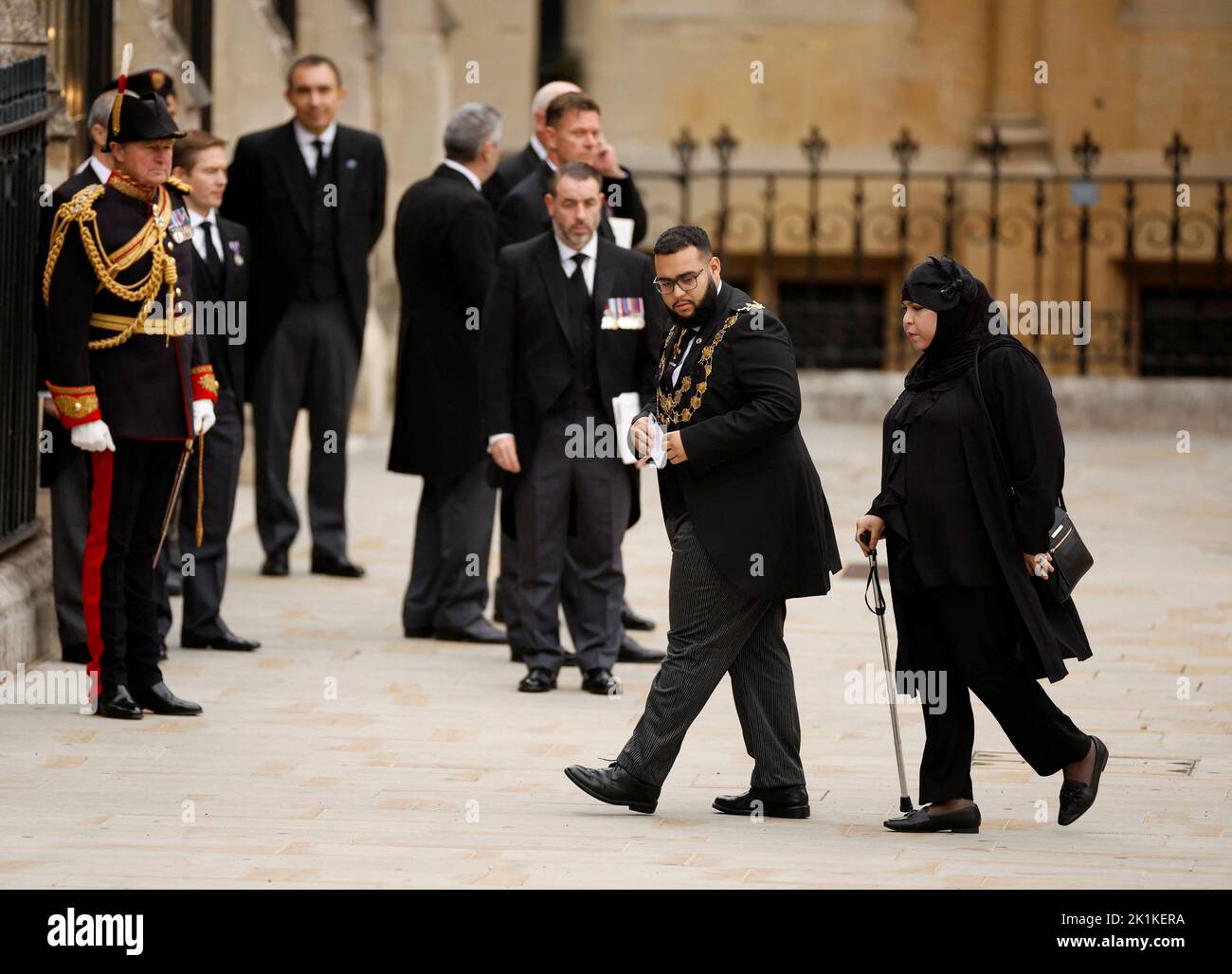 Lord Mayor of Westminster, Councillor Hamza Taouzzale arrives at Westminster Abbey on the day of the state funeral and burial of Britain's Queen Elizabeth, in London, Britain, September 19, 2022   REUTERS/John Sibley Stock Photo