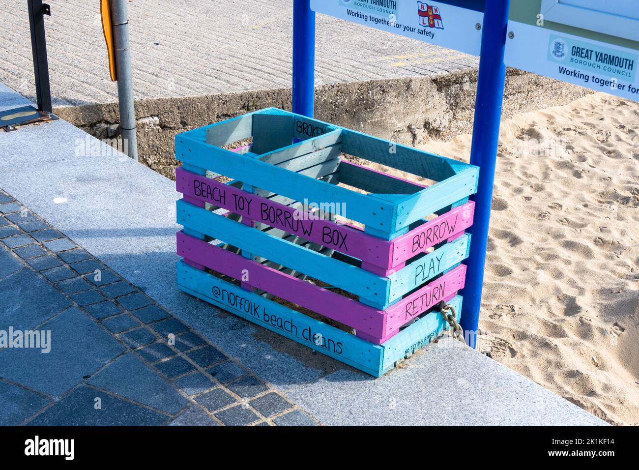 Beach Toy borrow box on Great Yarmouth parade sea front Stock Photo