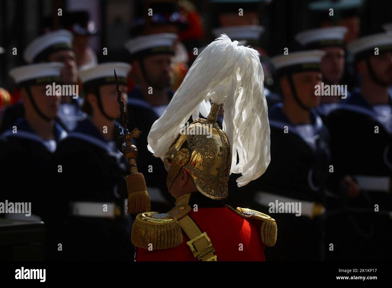 Guards stand outside Westminster Abbey on the day of the state funeral and burial of Britain's Queen Elizabeth, in London, Britain, September 19, 2022.  REUTERS/Kai Pfaffenbach Stock Photo