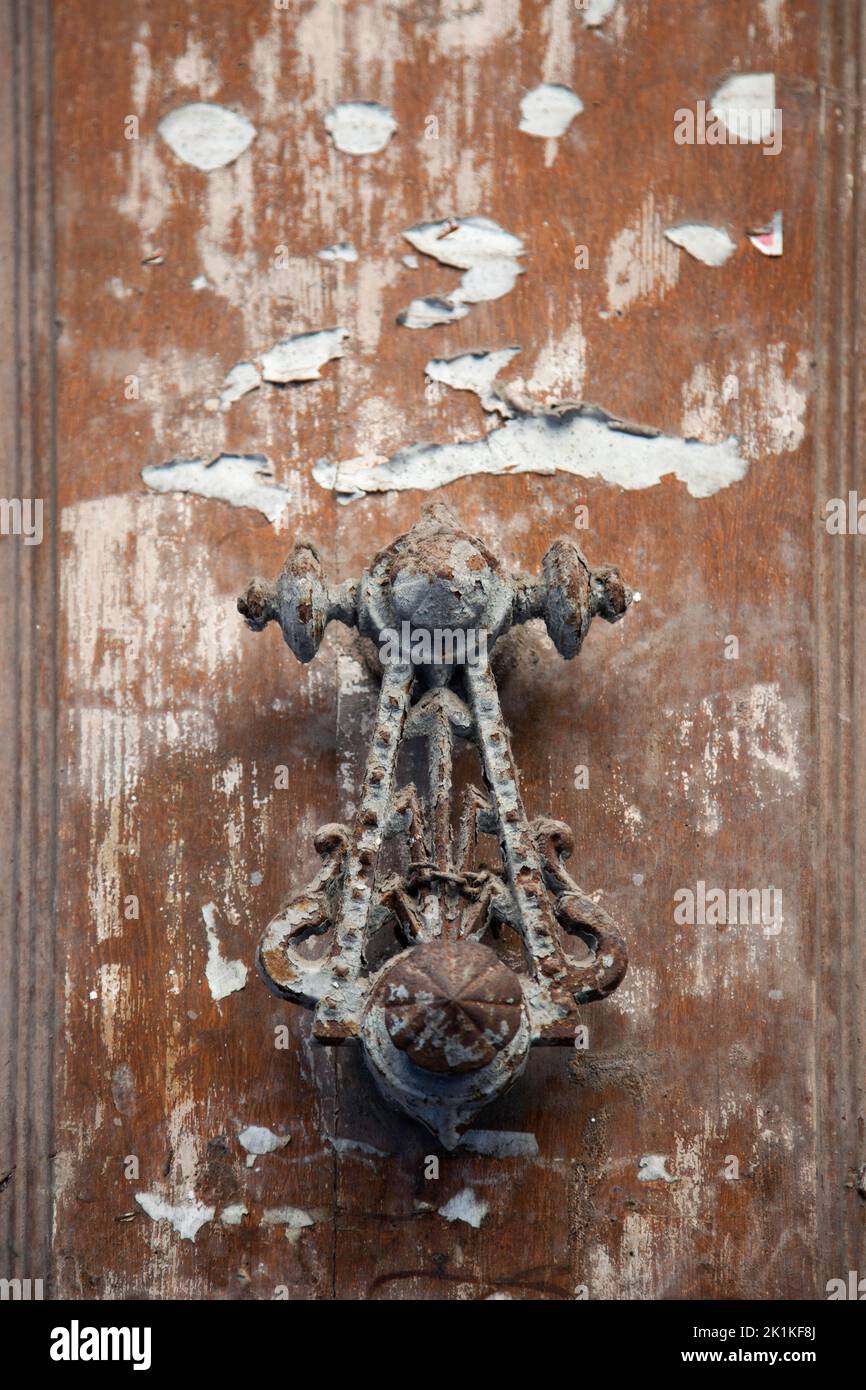 Old Weathered Door and Knocker Stock Photo