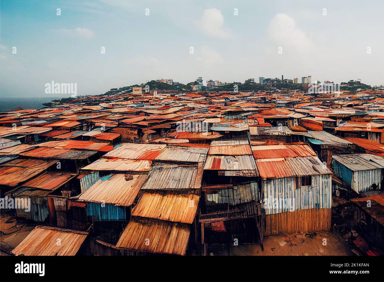 Digitally generated image of makeshift shacks in a poverty stricken city slum Stock Photo