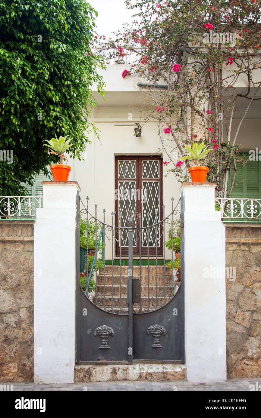 Gated House Facade with Plants Stock Photo