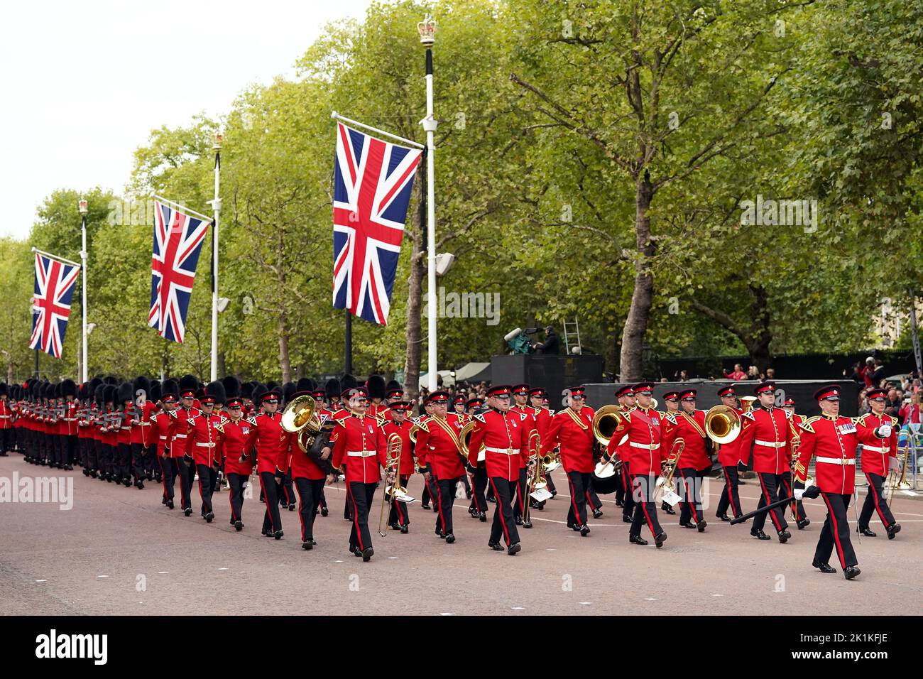 A marching band on the Mall during the State Funeral of Queen Elizabeth