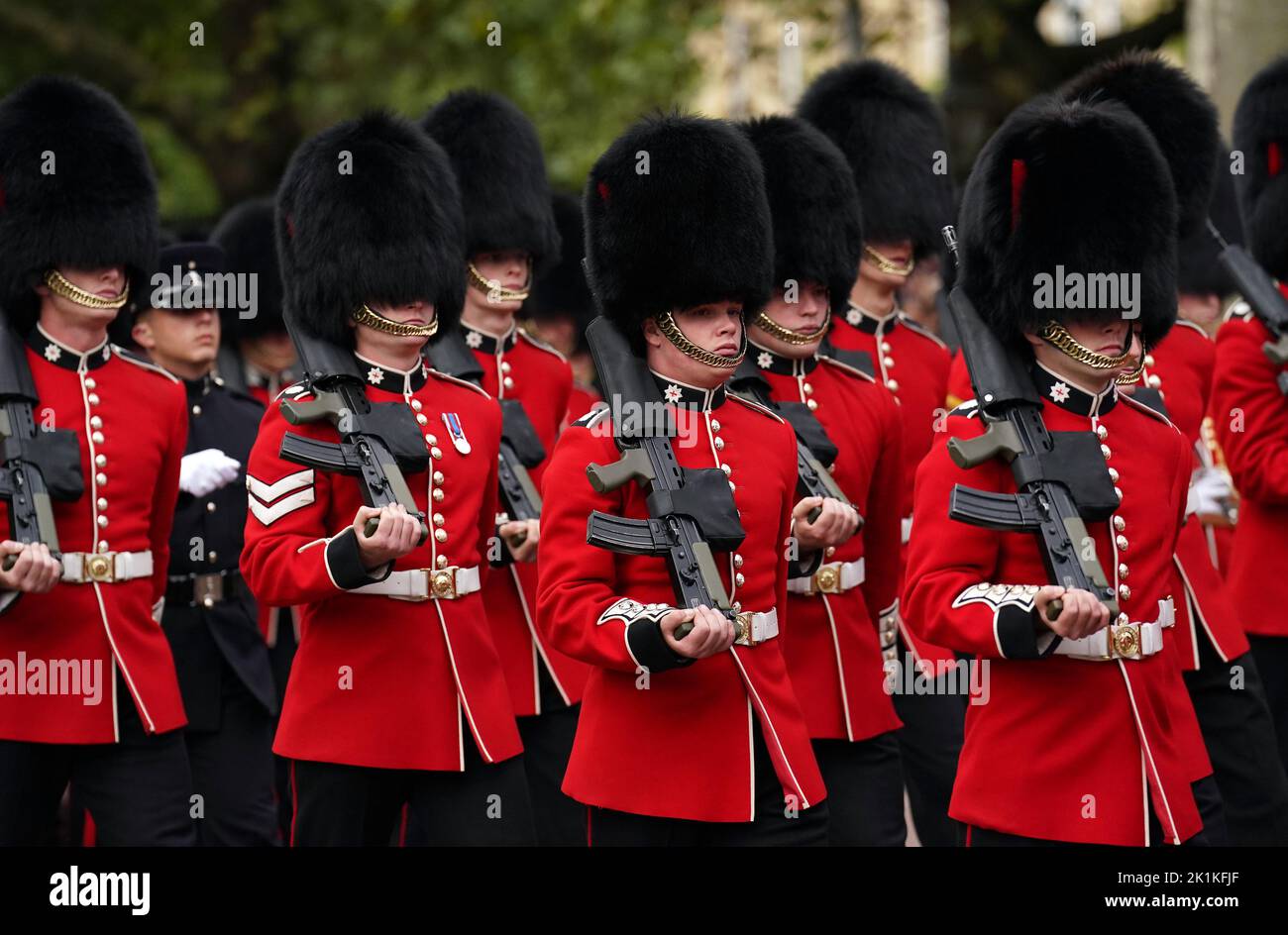 A marching band on the Mall during the State Funeral of Queen Elizabeth