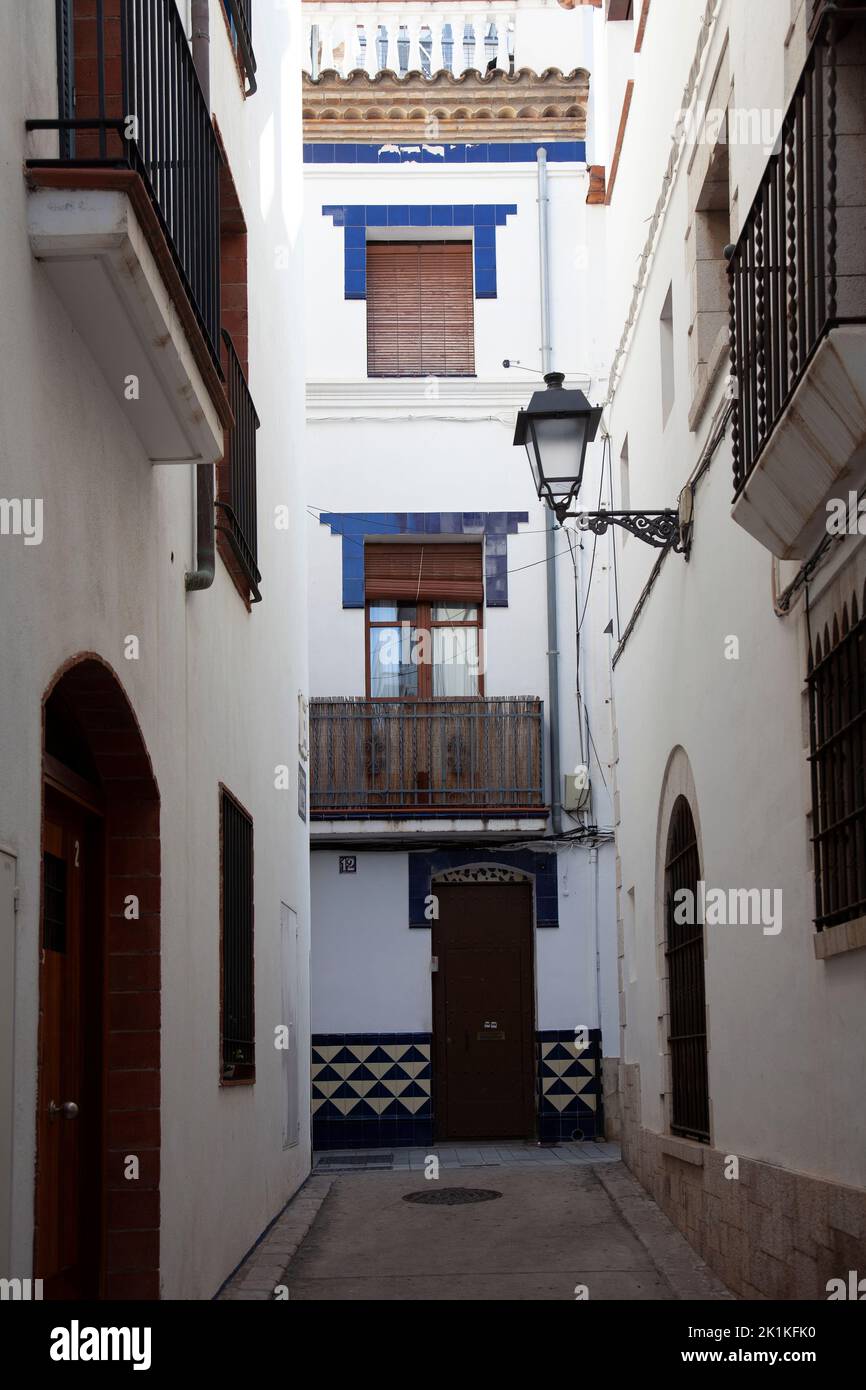 Quaint Back Street of Sitges Centre, Spain Stock Photo