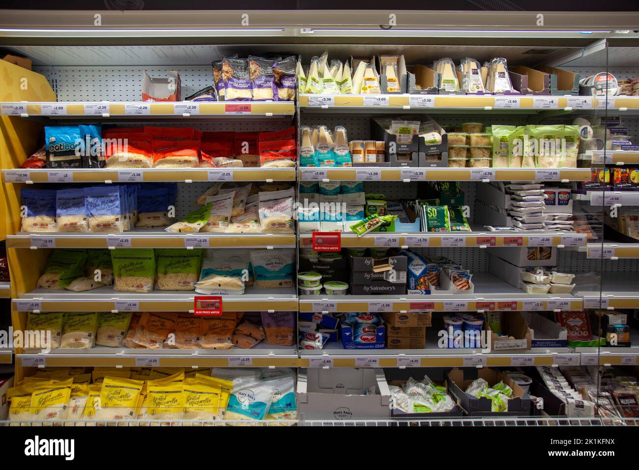 Various Cheese on Sainsburys Shelf in London UK Stock Photo