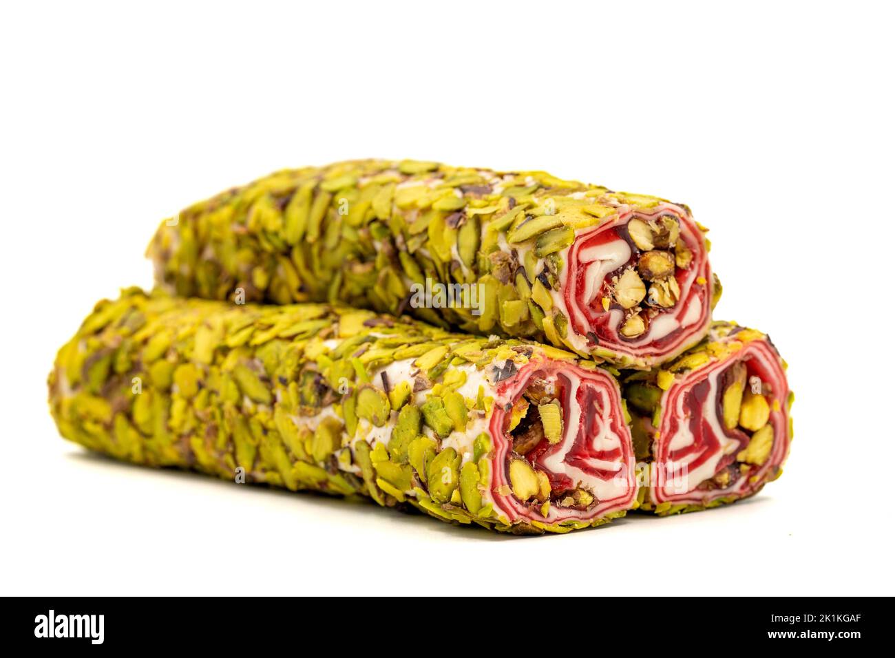 Turkish delight with pistachio isolated on white background. Turkish