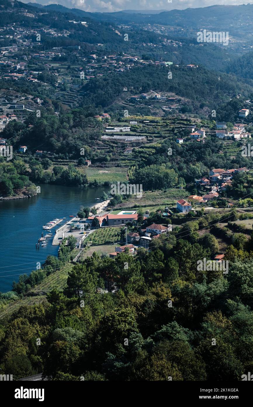 View of the Douro river and hills of the Douro Valley, Portugal. Stock Photo