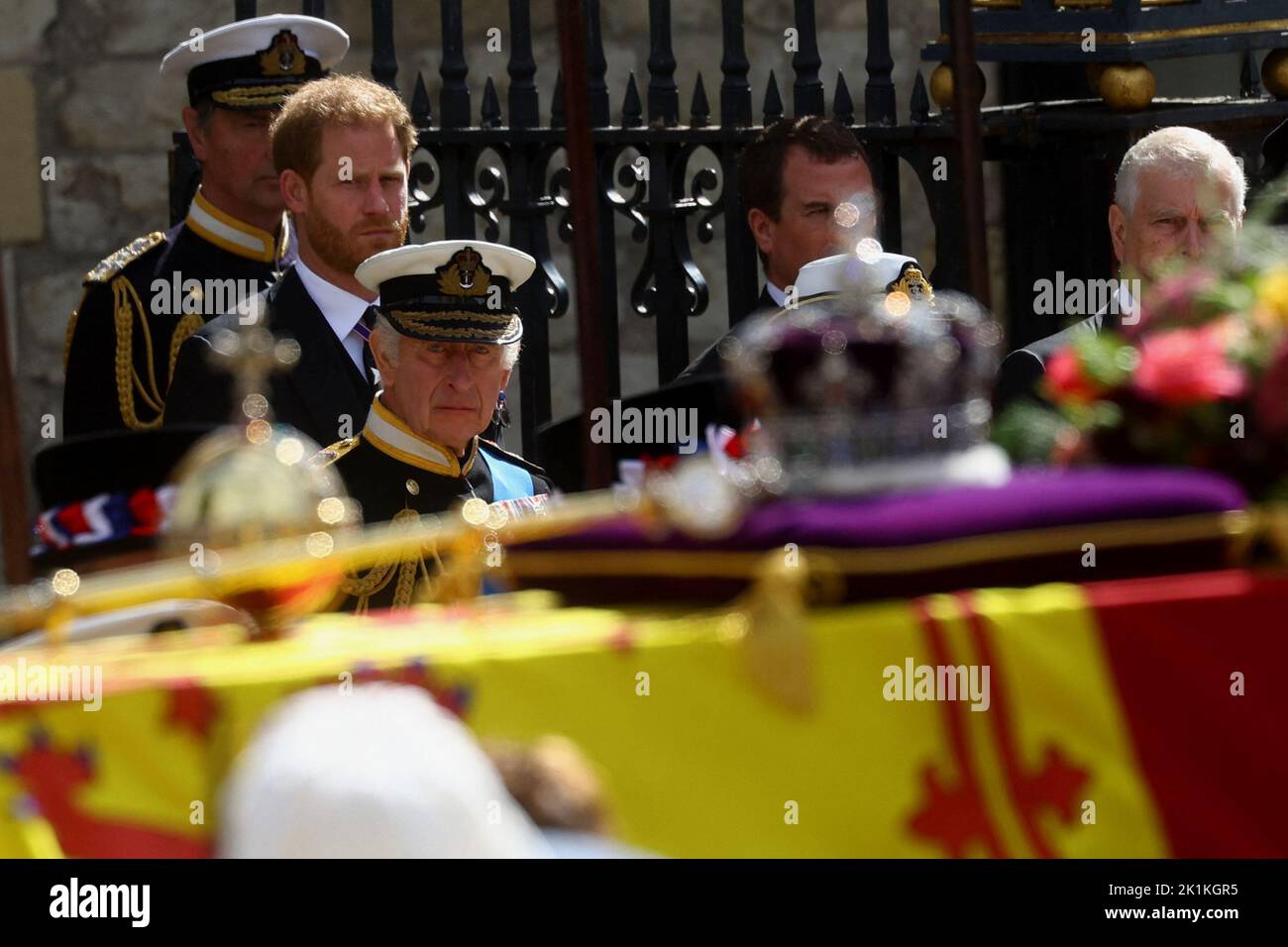 Britain's King Charles attends the state funeral and burial of Britain's Queen Elizabeth at Westminster Abbey, in London, Britain, September 19, 2022.  REUTERS/Kai Pfaffenbach Stock Photo