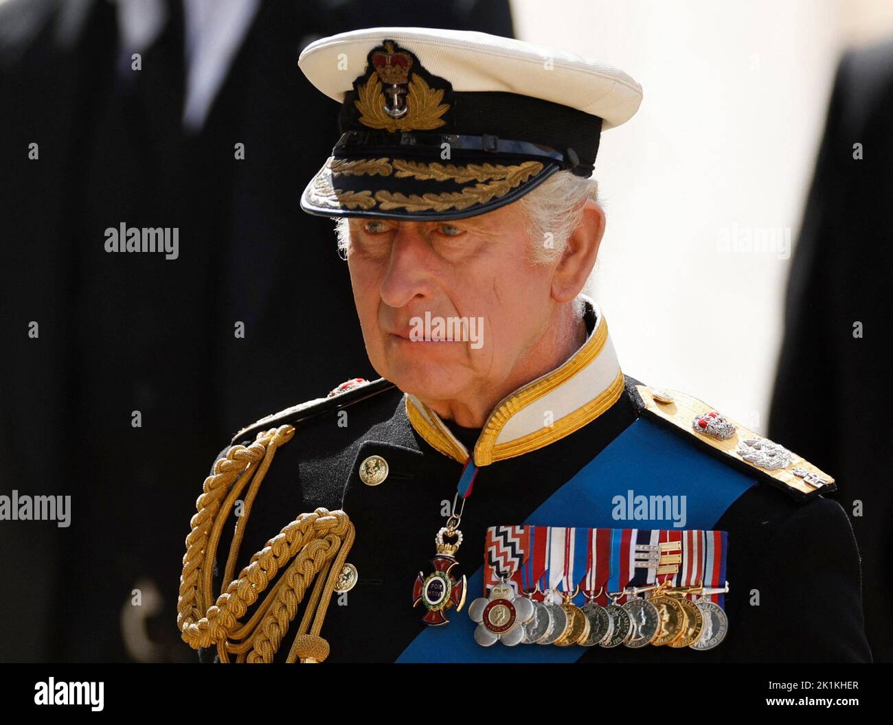 Britain's King Charles following the funeral service at Westminster Abbey, on the day of the state funeral and burial of Britain's Queen Elizabeth, in London, Britain, September 19, 2022 REUTERS/John Sibley Stock Photo