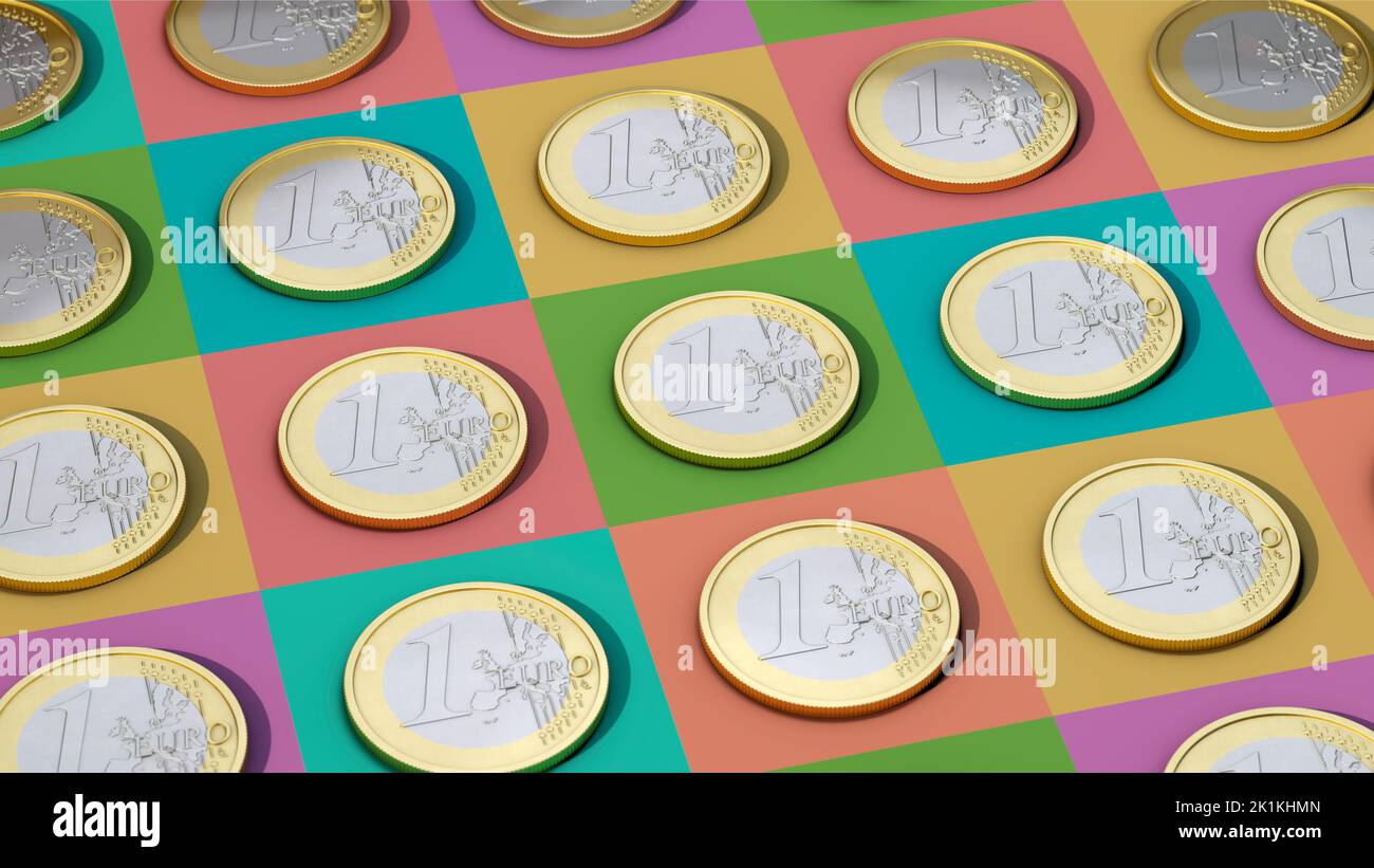 Euro coins on colorful squares Stock Photo