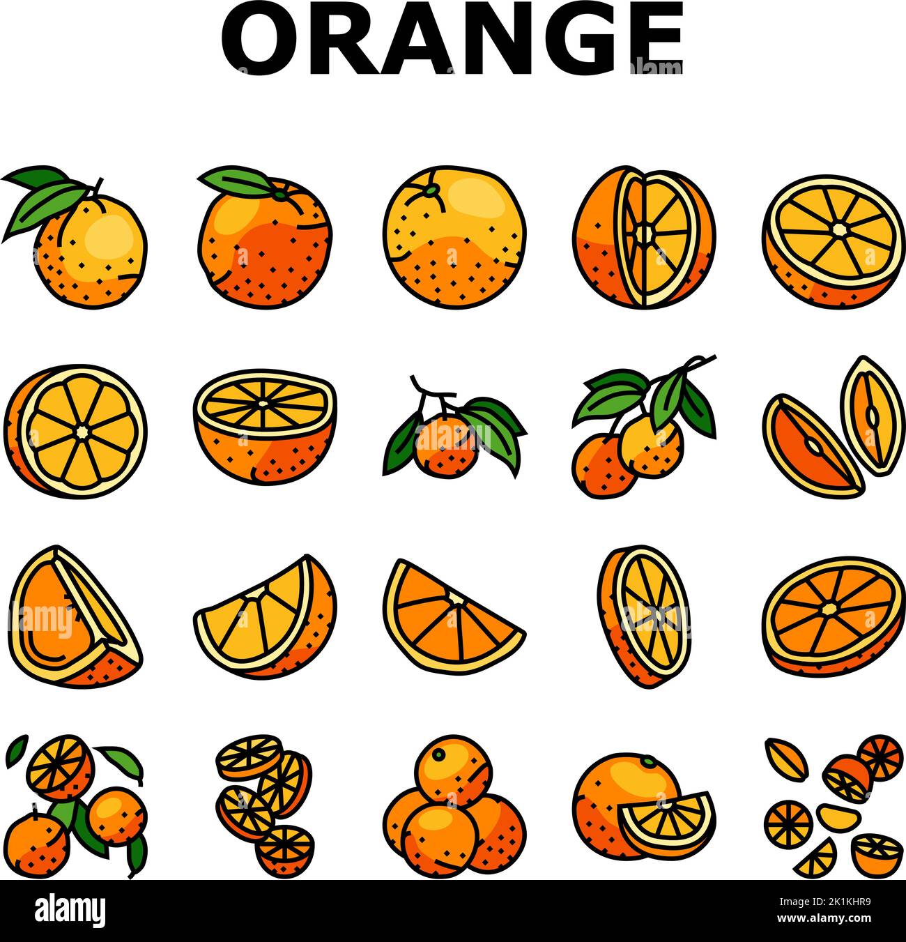 orange citrus fresh slice juice icons set vector Stock Vector Image ...