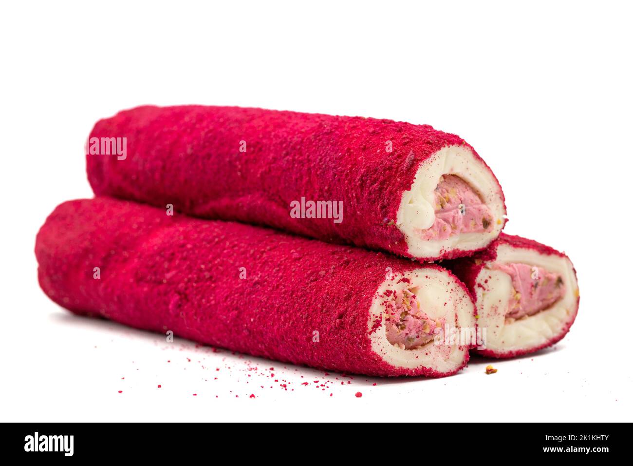 Turkish delight with strawberry flavor isolated on white background