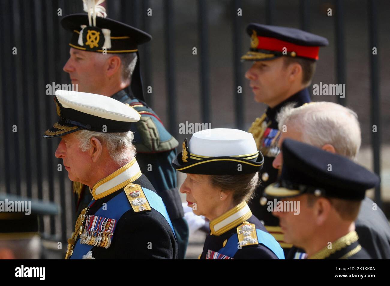Britain's King Charles and Britain's Anne, Princess Royal attend the state funeral and burial of Britain's Queen Elizabeth, at Westminster Abbey, in London, Britain, September 19, 2022.  REUTERS/Kai Pfaffenbach Stock Photo