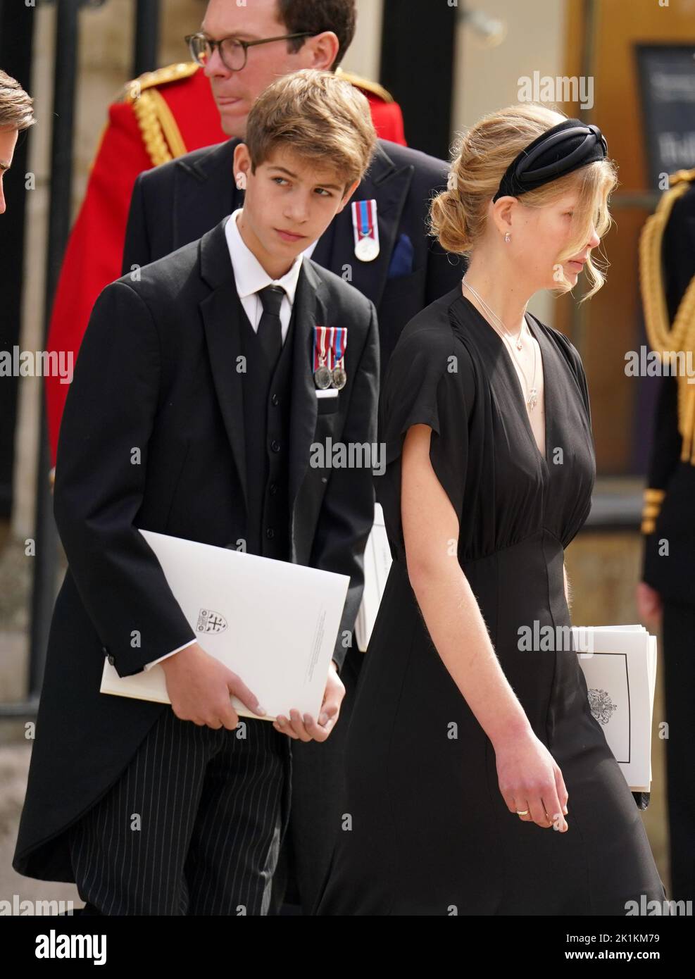 Lady Louise Windsor and James, Viscount Severn leave following the