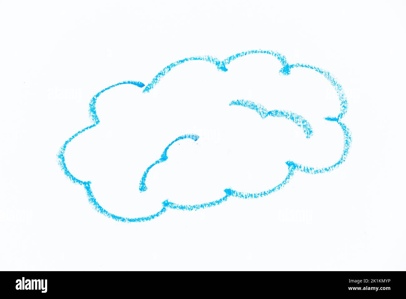 Blue color oil pastel hand drawing in cloud shape on white paper background Stock Photo