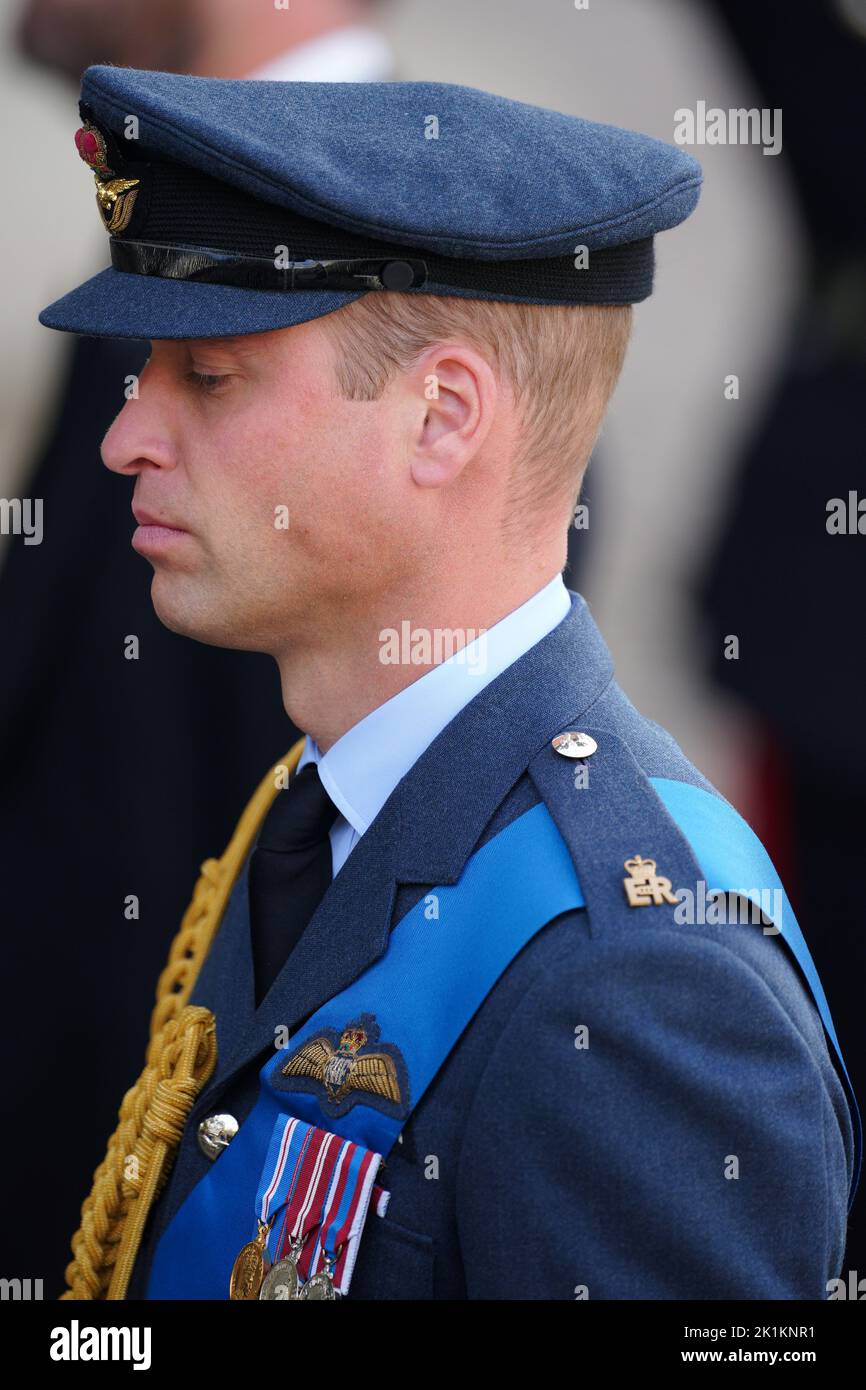 The Prince of Wales leaving the State Funeral of Queen Elizabeth II, held at Westminster Abbey, London. Picture date: Monday September 19, 2022. Stock Photo