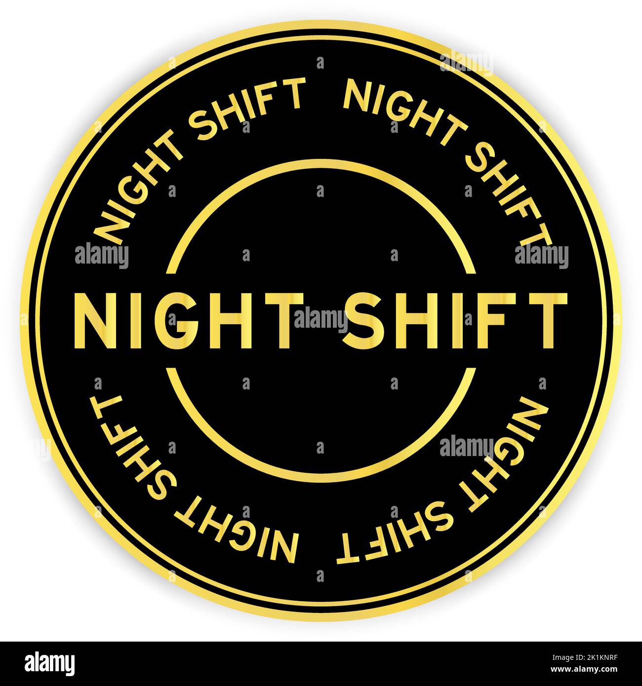 Black and gold color round label sticker with word night shift on white