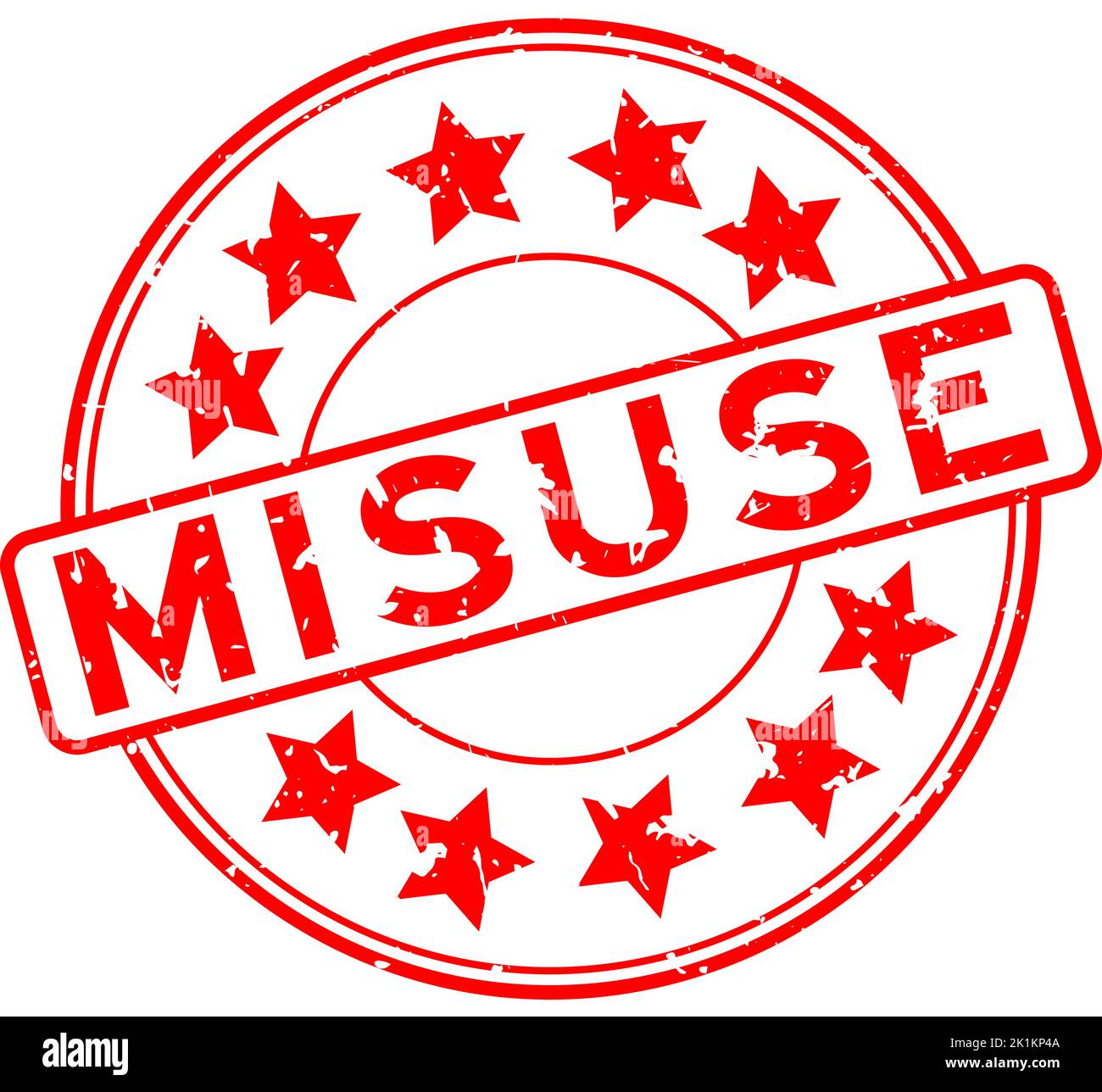 Grunge red misuse word with star icon round rubber seal stamp on white background Stock Vector