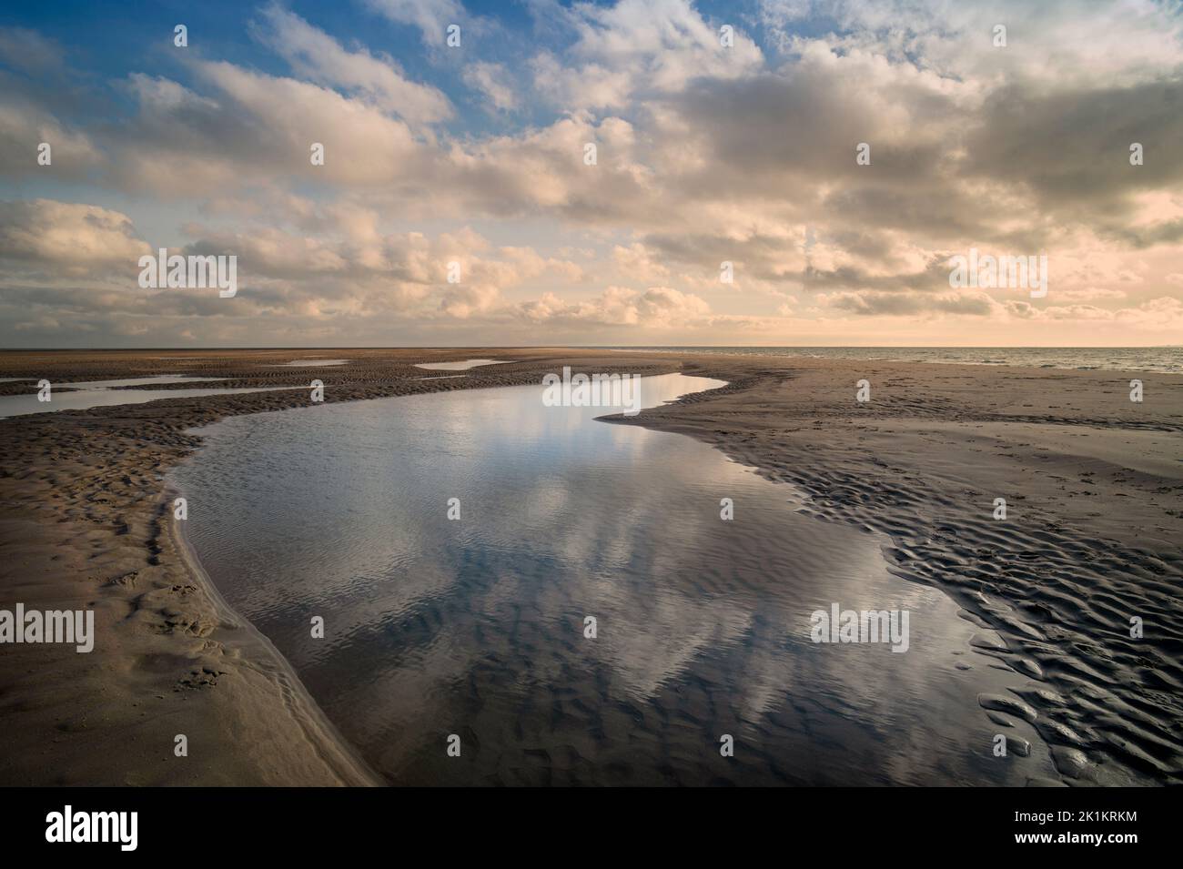 Low tide and tidal textures on Hayling Island. Stock Photo