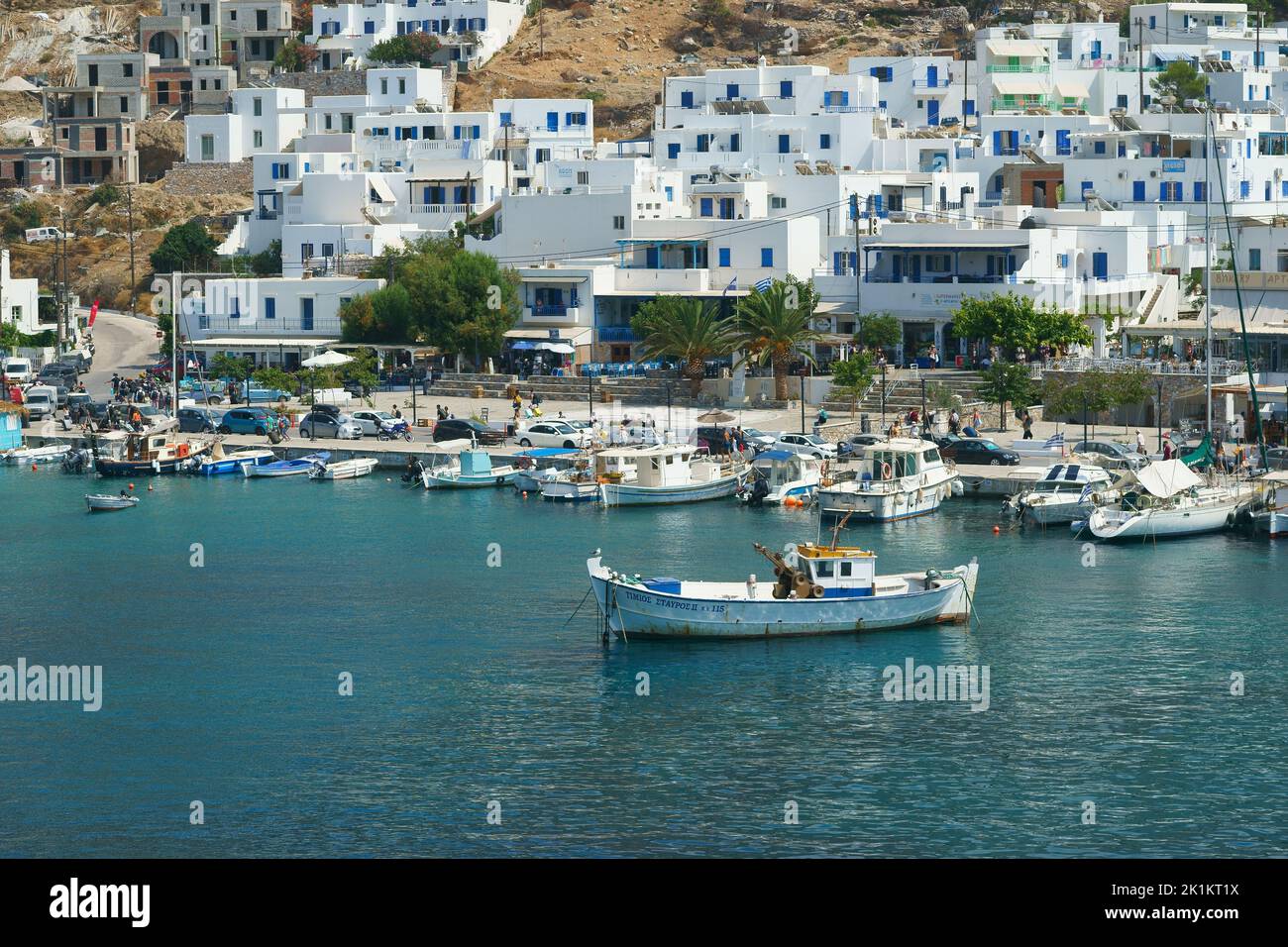 Aigiali town and harbour, Amorgos, Cyclades, Aegean, Greek Islands, Greece, Europe Stock Photo