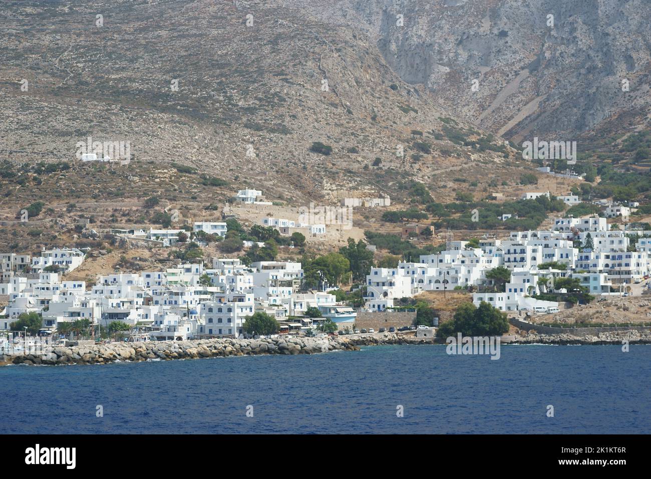 Aigiali town and harbour, Amorgos, Cyclades, Aegean, Greek Islands, Greece, Europe Stock Photo