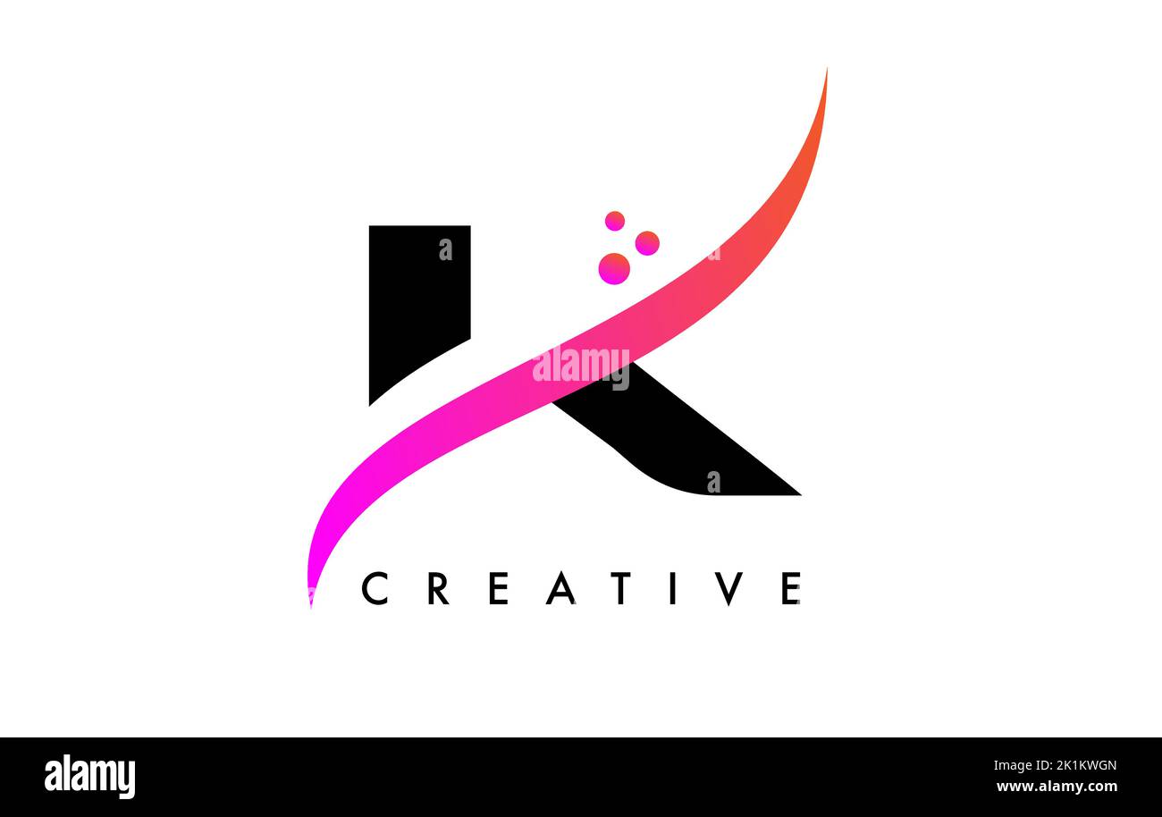 K Letter Logo Design with Elegant Creative Swoosh and Dots Vector ...