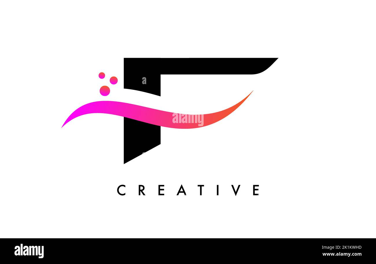 F Letter Logo Design with Elegant Creative Swoosh and Dots Vector ...