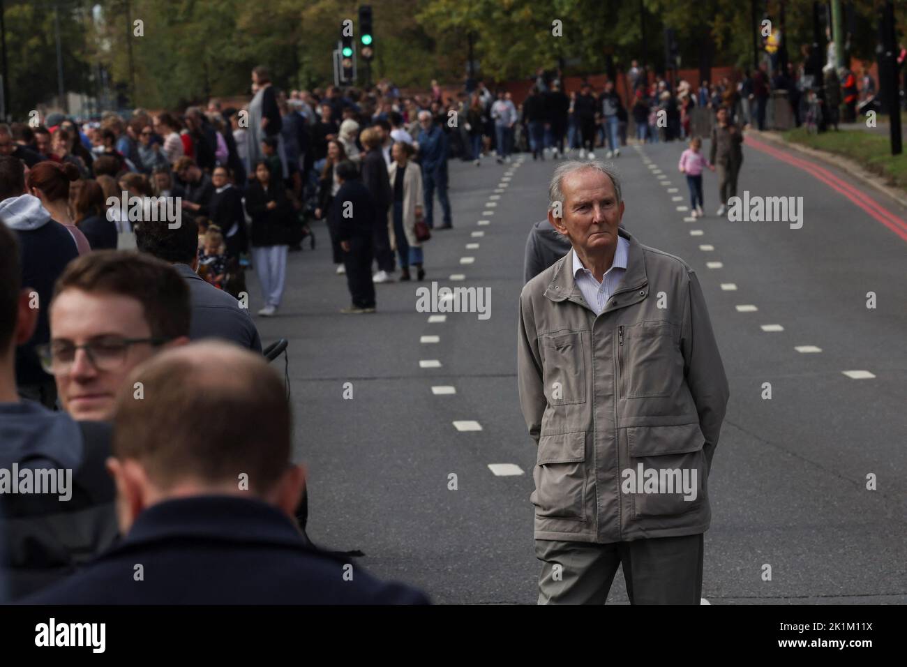 People gather, on the day of the state funeral and burial of Britain's Queen Elizabeth, in London, Britain, September 19, 2022. REUTERS/Carlos Barria Stock Photo