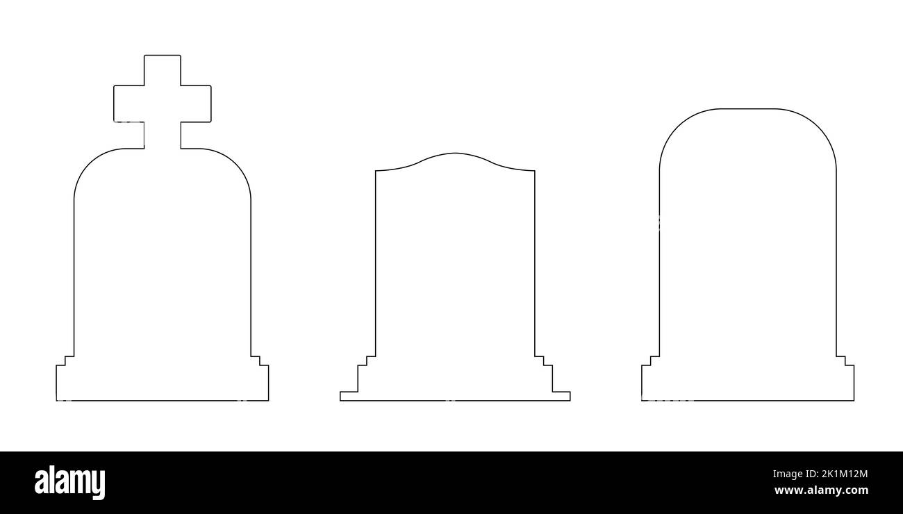 Gravestone simple line contour. Blank tombstones set Stock Vector Image