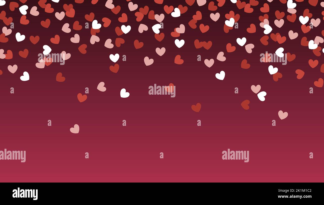 Confetti hearts falling down. Heart confetti. Valentine's Day template with copyspace. Stock Vector