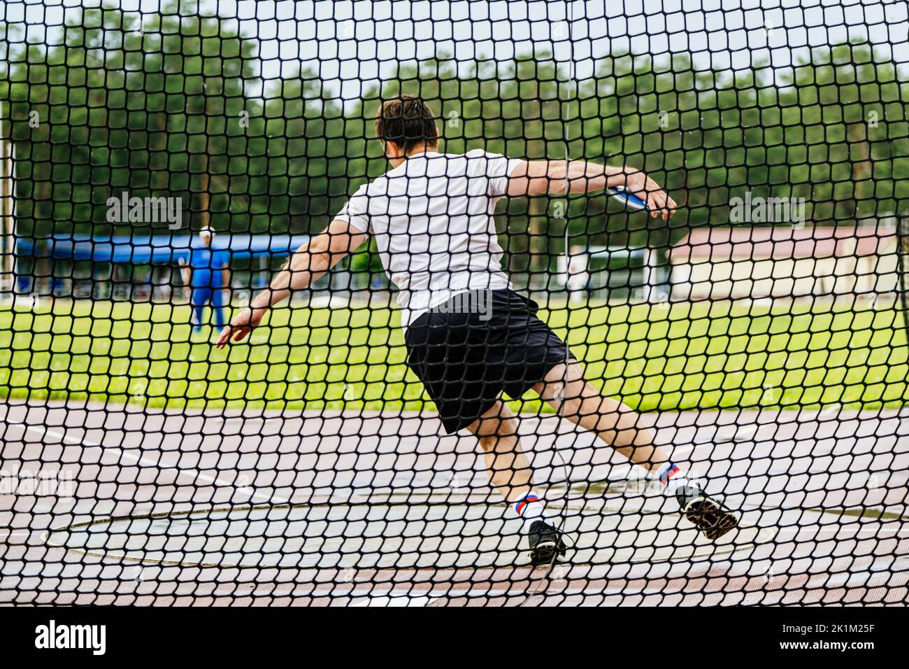 male athlete attempt in discus throwing Stock Photo