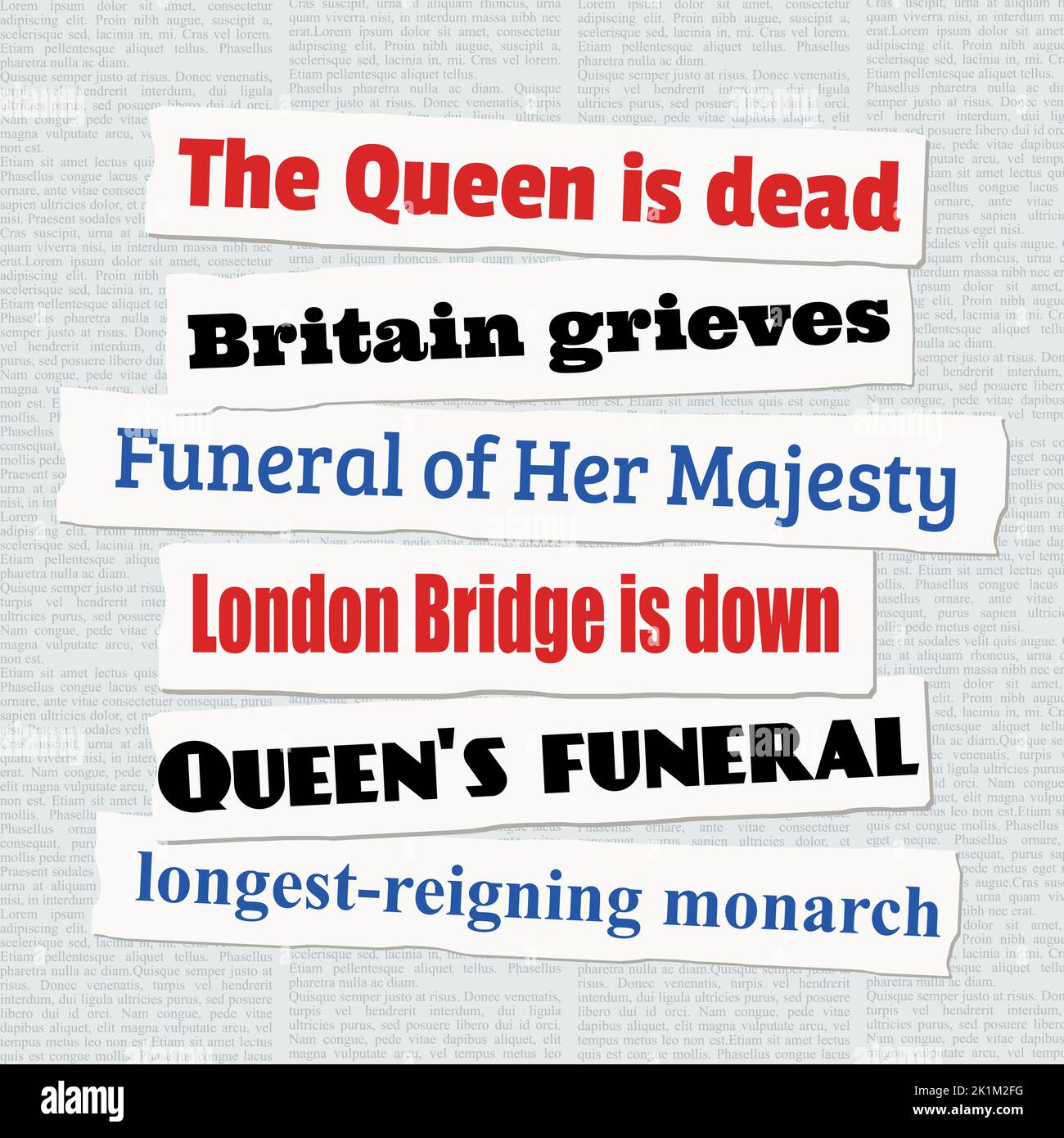 UK Queen death news headlines. Newspaper clippings about Queen's death
