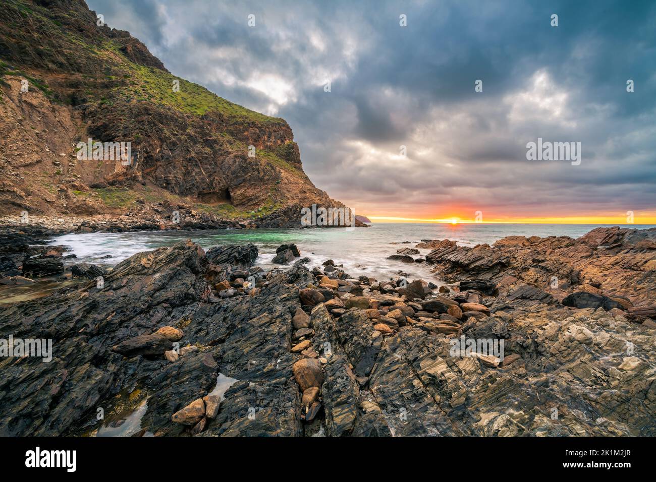 Second Valley rugged coastline at sunset, South Australia Stock Photo