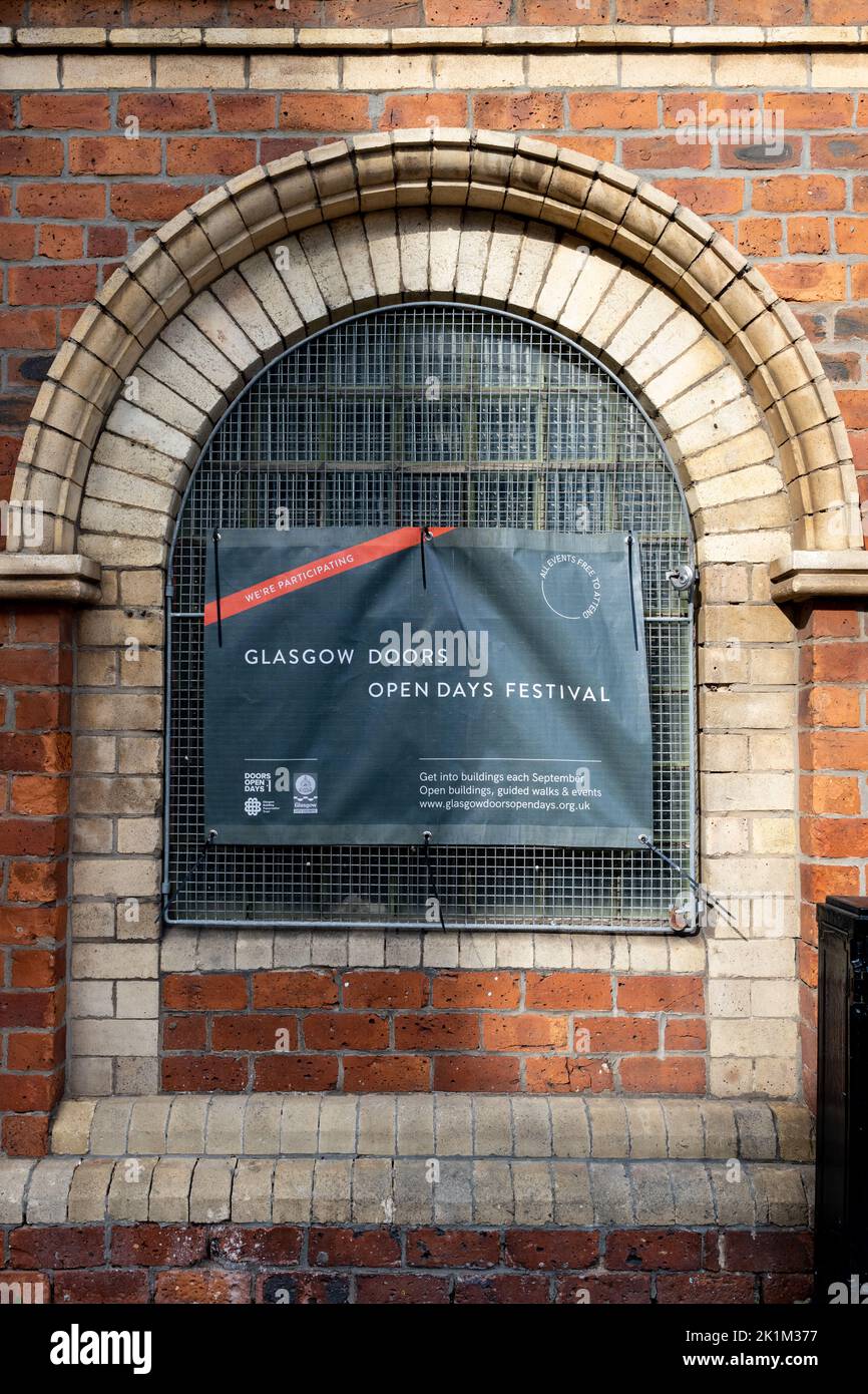 Glasgow Doors Open Days Festival poster on The Pipe Factory, Glasgow, Scotland, UK Stock Photo