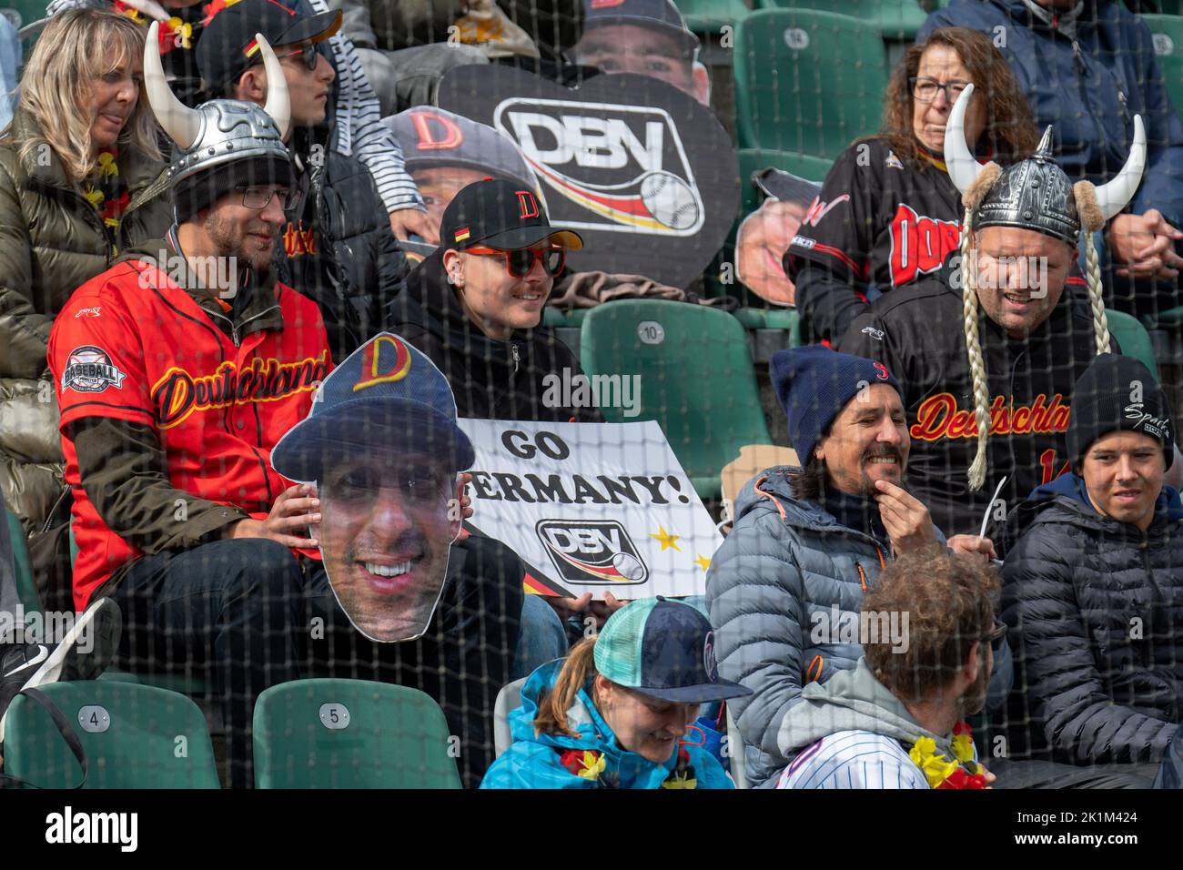 Regensburg, Bavaria, Germany. 19th Sep, 2022. Germany fans cheer on their team in the World Baseball Classic qualifier against South Africa in the Armin Wolf Baseball Arena in Regensburg, Germany. (Credit Image: © Kai Dambach/ZUMA Press Wire) Stock Photo