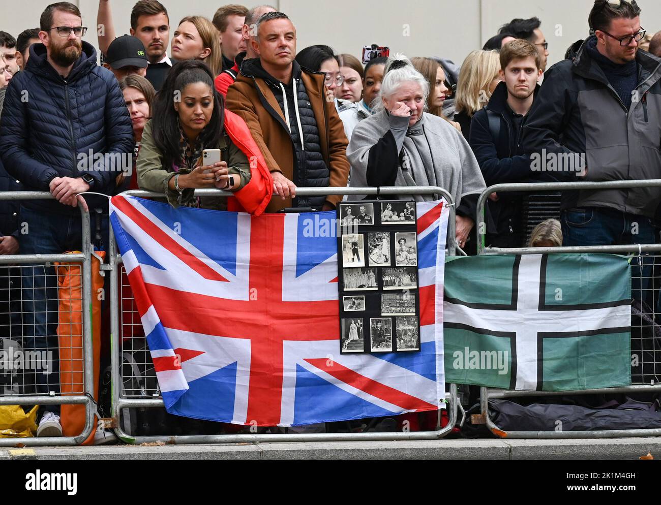London, UK. 19th Sep, 2022. London UK 19th September 2022 - Emotional members of the crowd in Whitehall during the funeral procession of Queen Elizabeth II in London today: Credit Simon Dack / Alamy Live News Credit: Simon Dack News/Alamy Live News Stock Photo