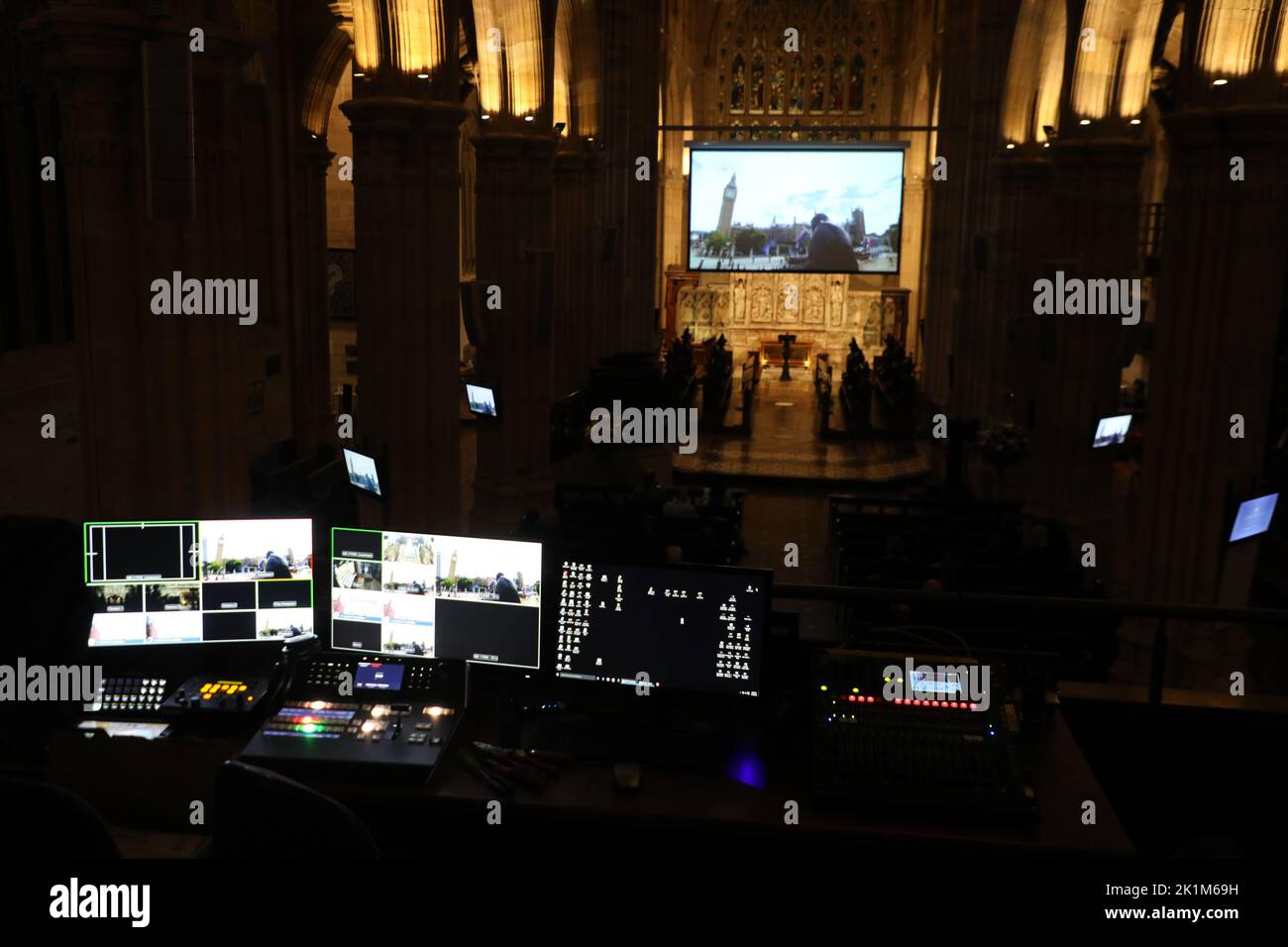 Sydney, Australia. 19th September 2022. About 30 to 40 people attended St Andrew’s Cathedral on George Street to watch the live broadcast of the Queen’s funeral on a big screen. Credit: Richard Milnes/Alamy Live News Stock Photo