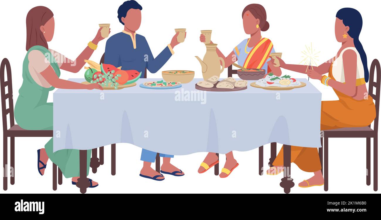 Fiends at festive dinner semi flat color vector characters Stock Vector
