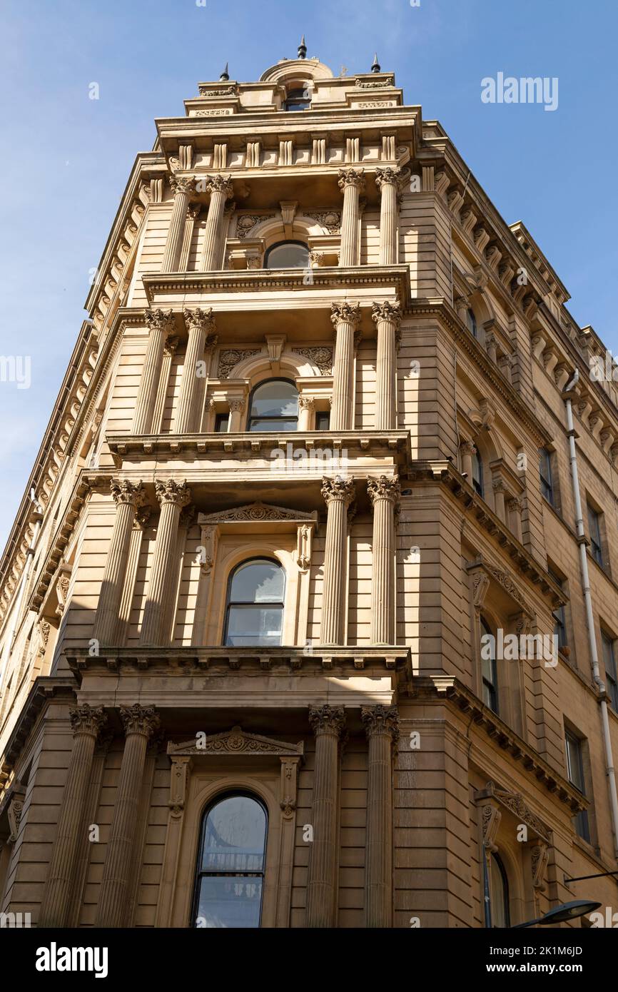 Opulent facade in the Little Germany district of Bradford, West Yorkshire. The district features palazzo warehouses and was constructed in the 1870s. Stock Photo