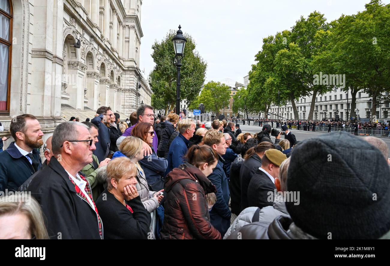 London, UK. 19th Sep, 2022. London UK 19th September 2022 - Emotional moments for  the crowd  in Whitehall during the funeral  of Queen Elizabeth II in London today: Credit Simon Dack / Alamy Live News Credit: Simon Dack News/Alamy Live News Stock Photo