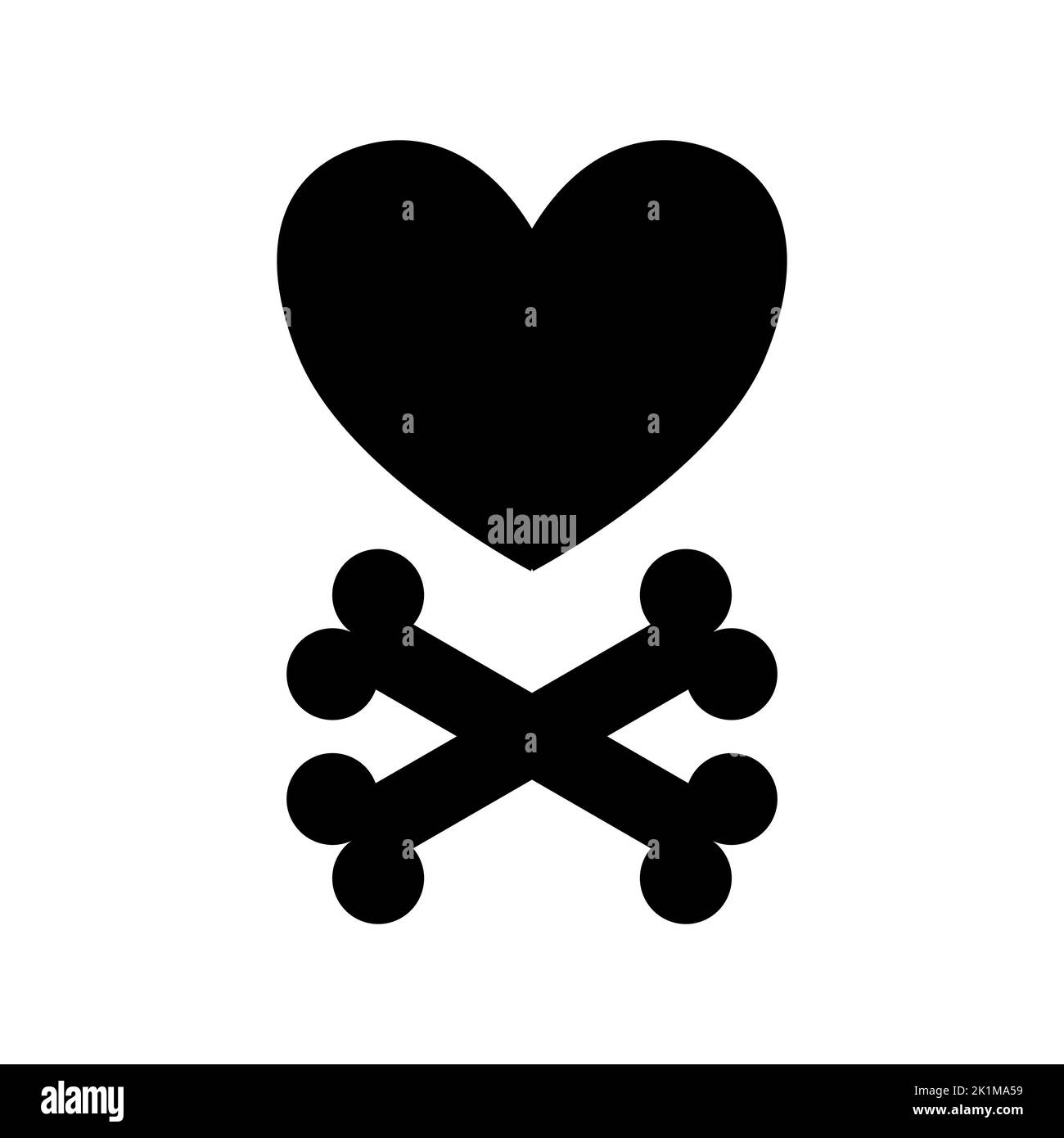 Vector flat heart and crossed bones isolated on white background Stock Vector