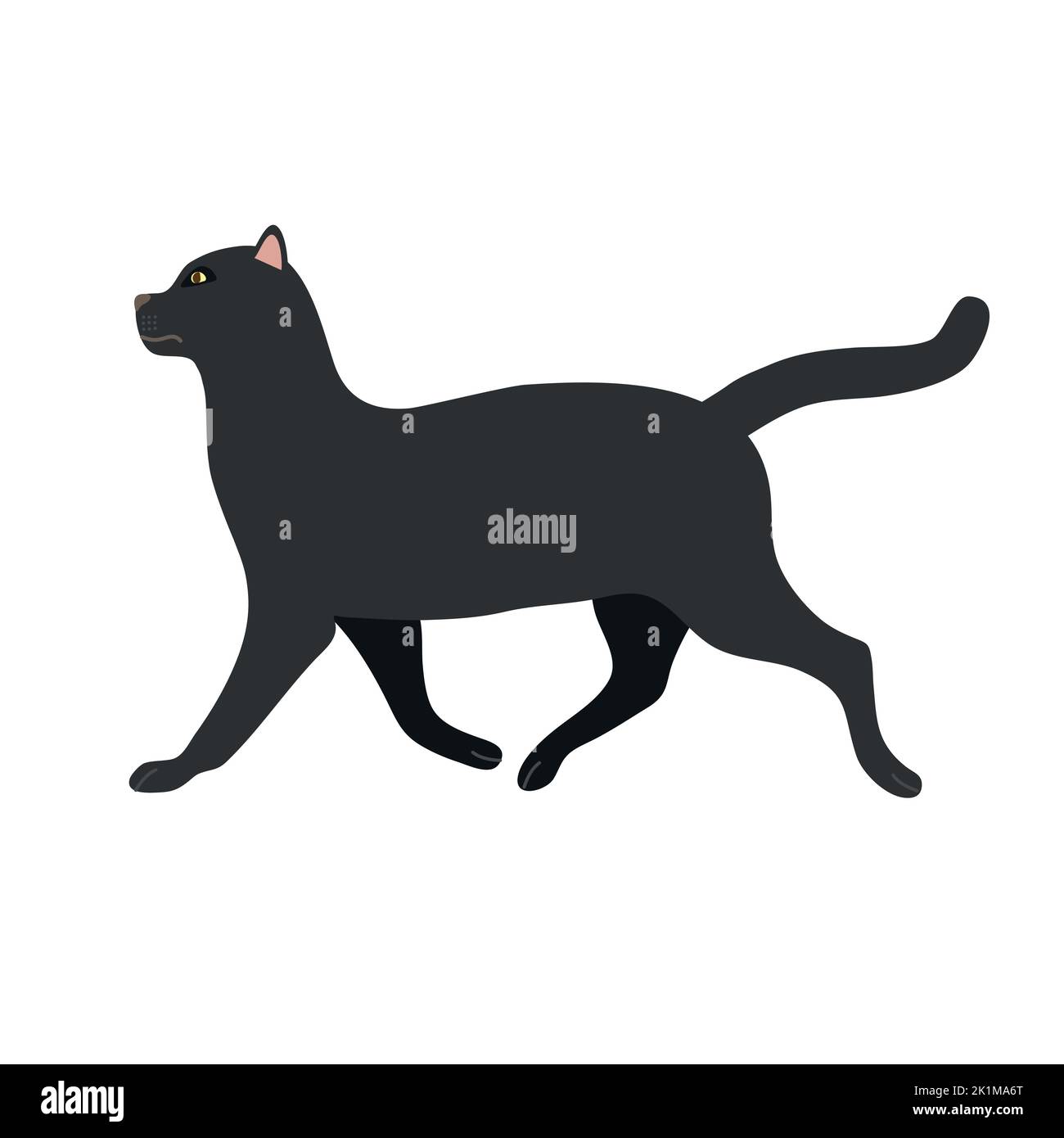 Vector flat hand drawn black cat isolated on white background Stock ...