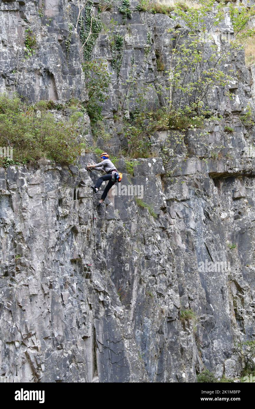 Cheddar, UK. 19th Sep, 2022. On a mild afternoon people climbing