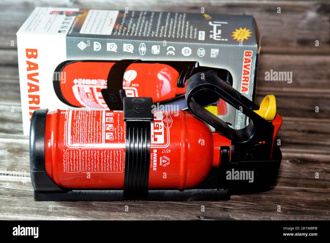 Cairo, Egypt, August 24 2022 Bavaria Tigra Fire Extinguisher 1