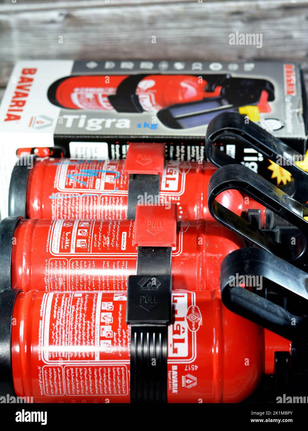 Cairo, Egypt, August 24 2022 Bavaria Tigra Fire Extinguisher 1