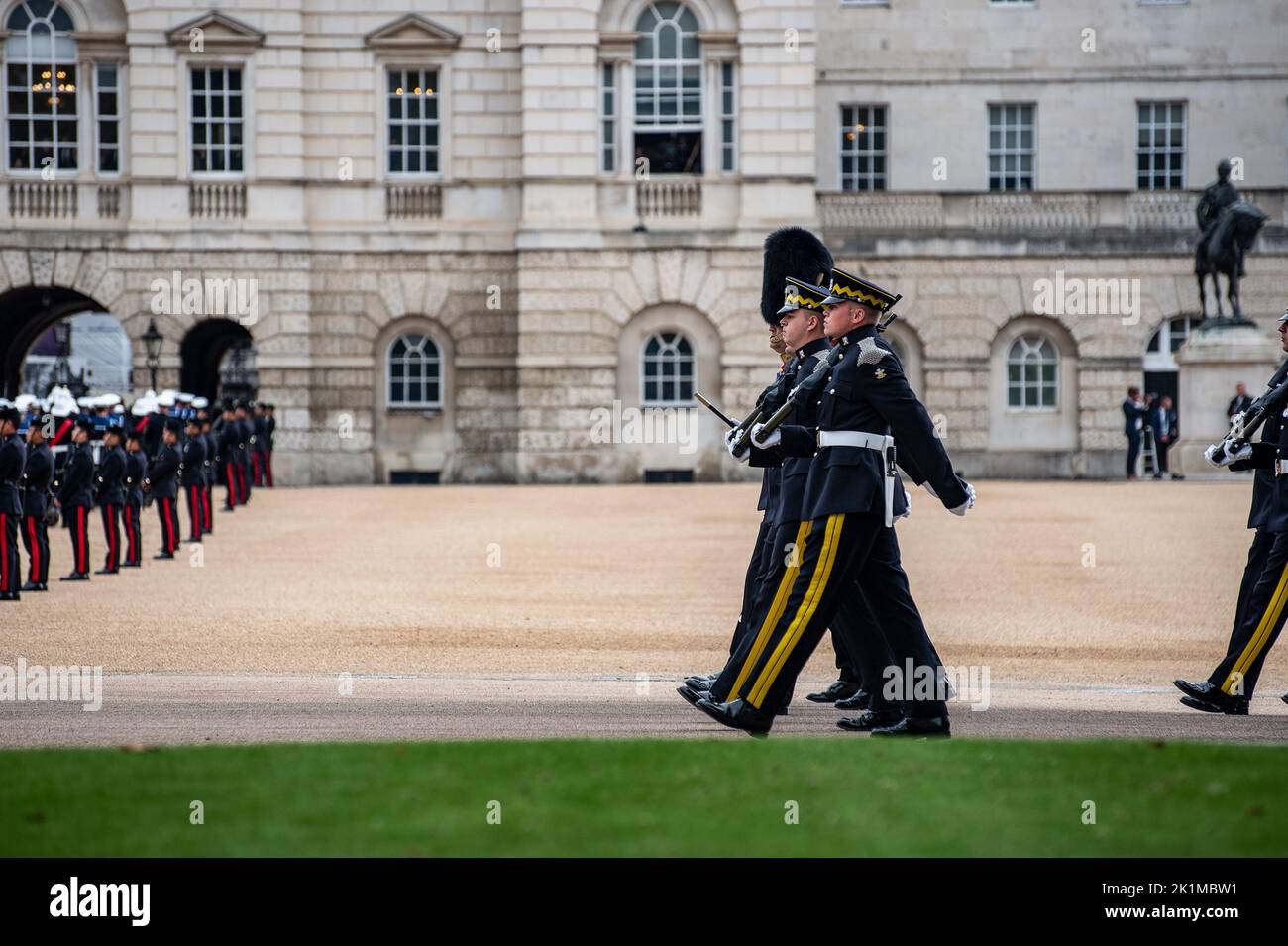 London, UK. 19th Sep, 2022. Hundreds of British military personnel parade to bid farewell to Queen Elizabeth II in her final procession hours before her funeral in London. Credit: SOPA Images Limited/Alamy Live News Stock Photo