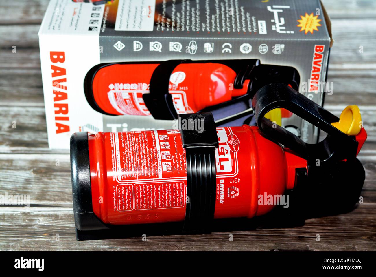 Cairo, Egypt, August 24 2022 Bavaria Tigra Fire Extinguisher 1
