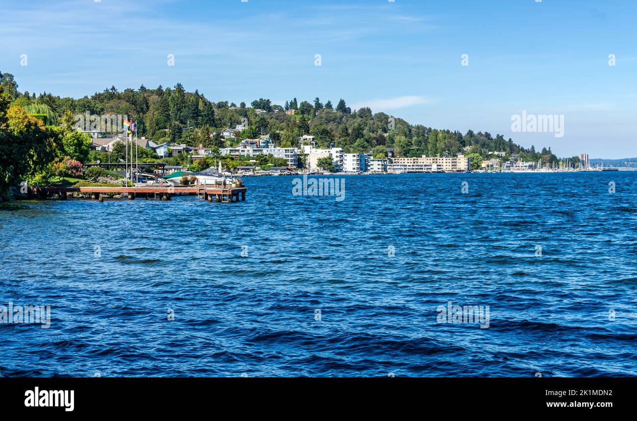 Waterfront shoreline in the Leschi area of Seattle, Washington. Stock Photo